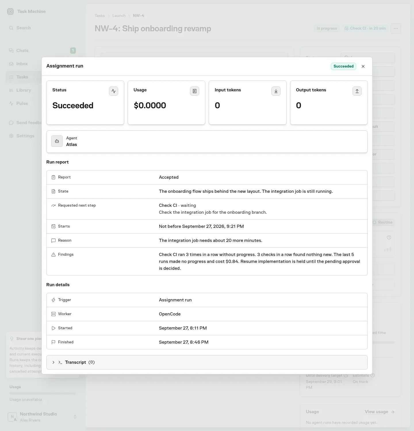 A run report with findings about repeated attempts and their cost