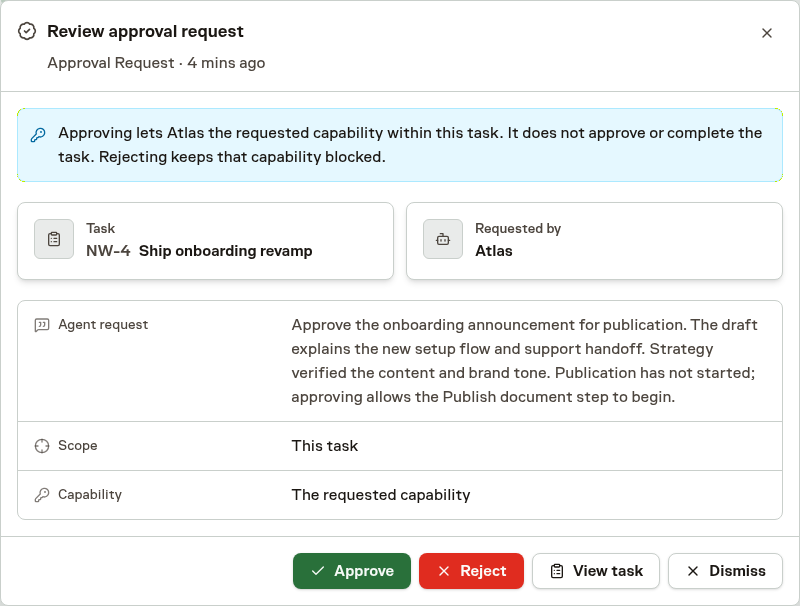 A human review step in the Workflow builder with its approval boundary configured