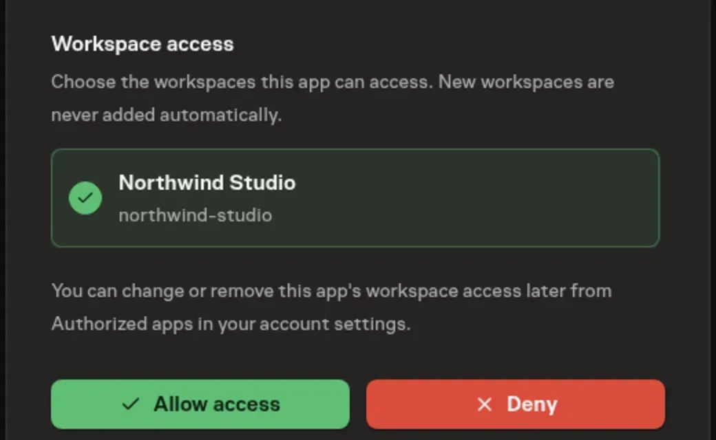 The Task Machine OAuth consent workspace selection