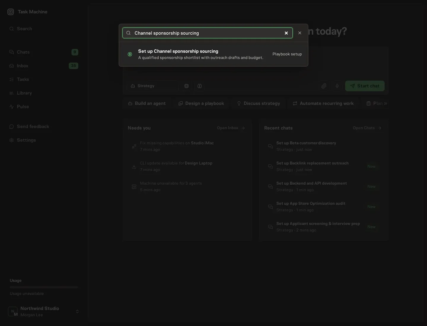 The command center offering Set up Channel sponsorship sourcing