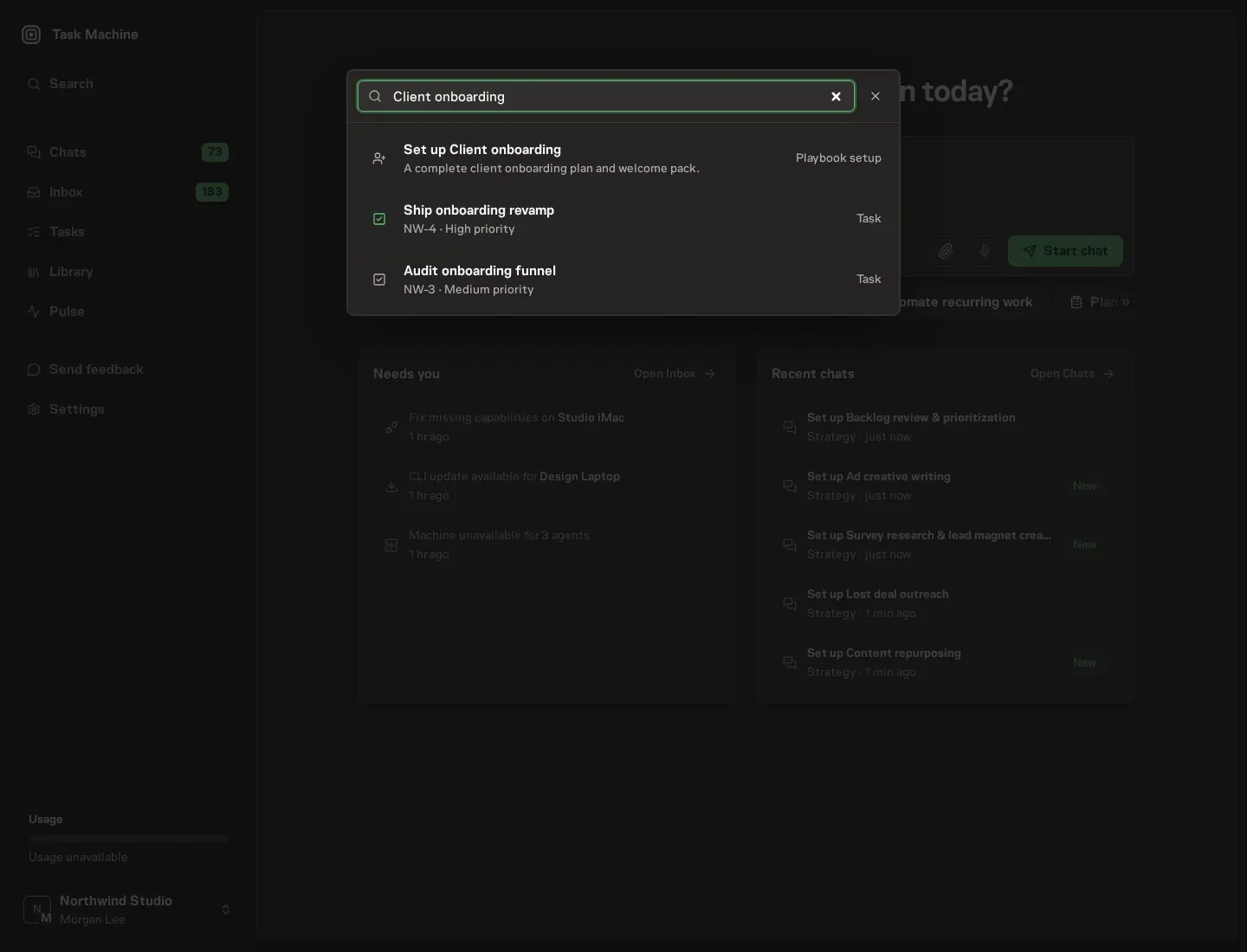 The command center offering Set up Client onboarding