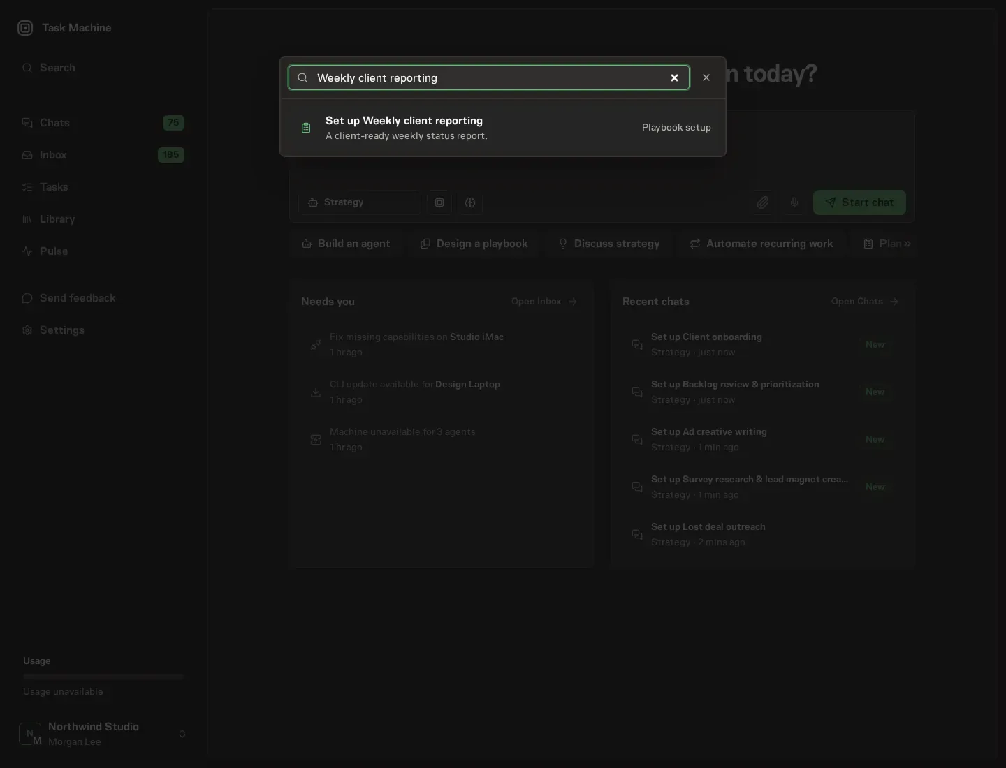 The command center offering Set up Weekly client reporting