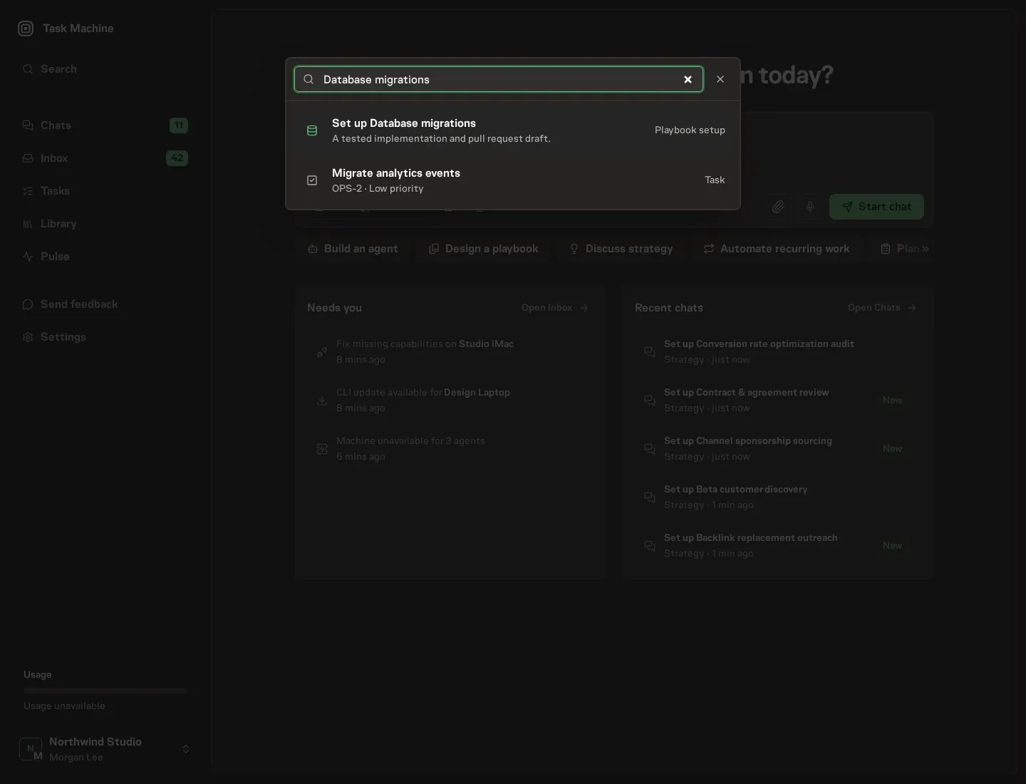 The command center offering Set up Database migrations