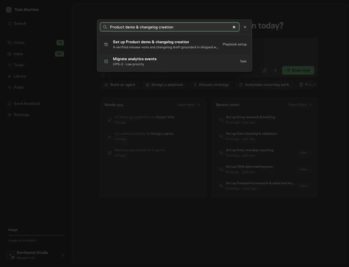 The command center offering Set up Product demo & changelog creation