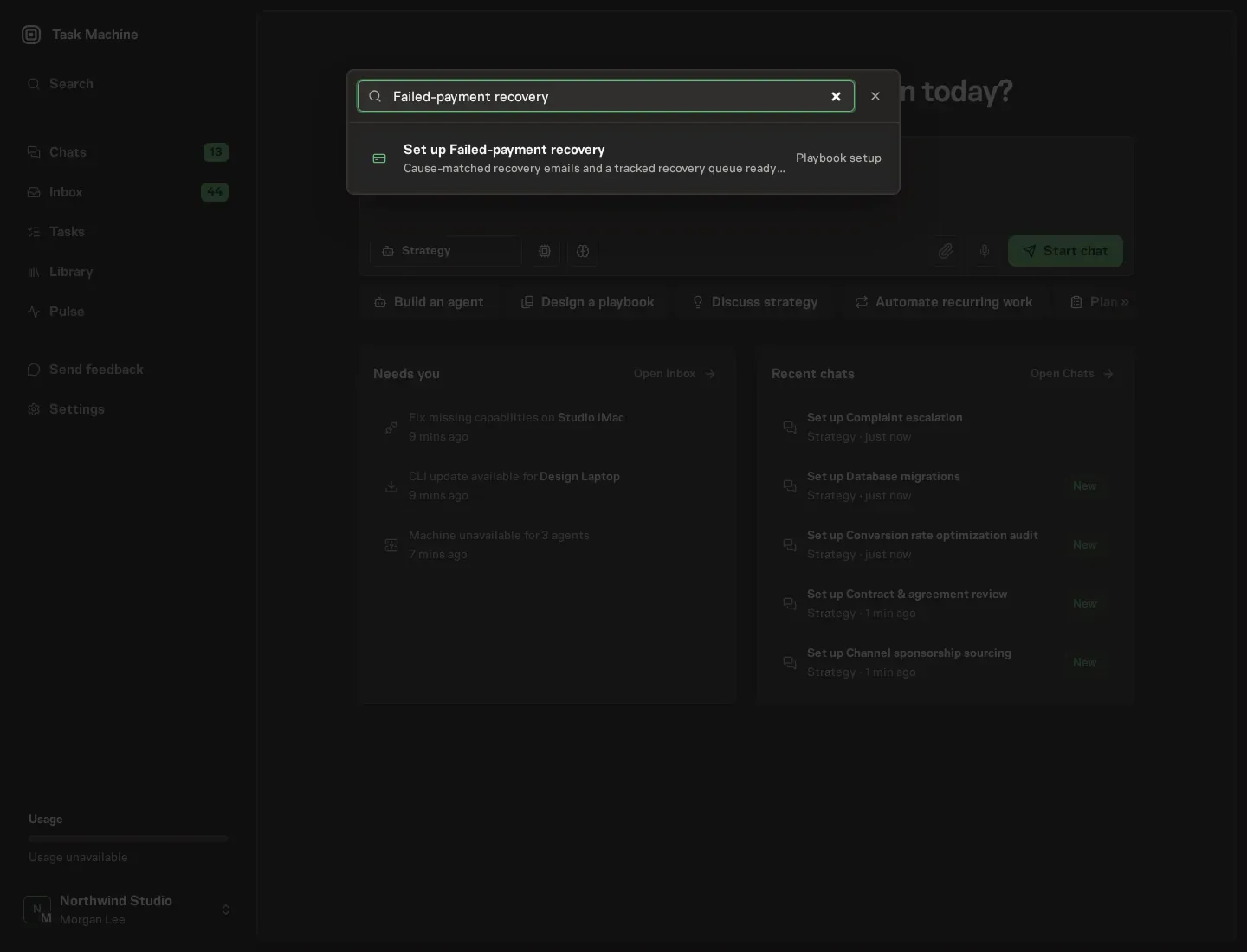 The command center offering Set up Failed-payment recovery