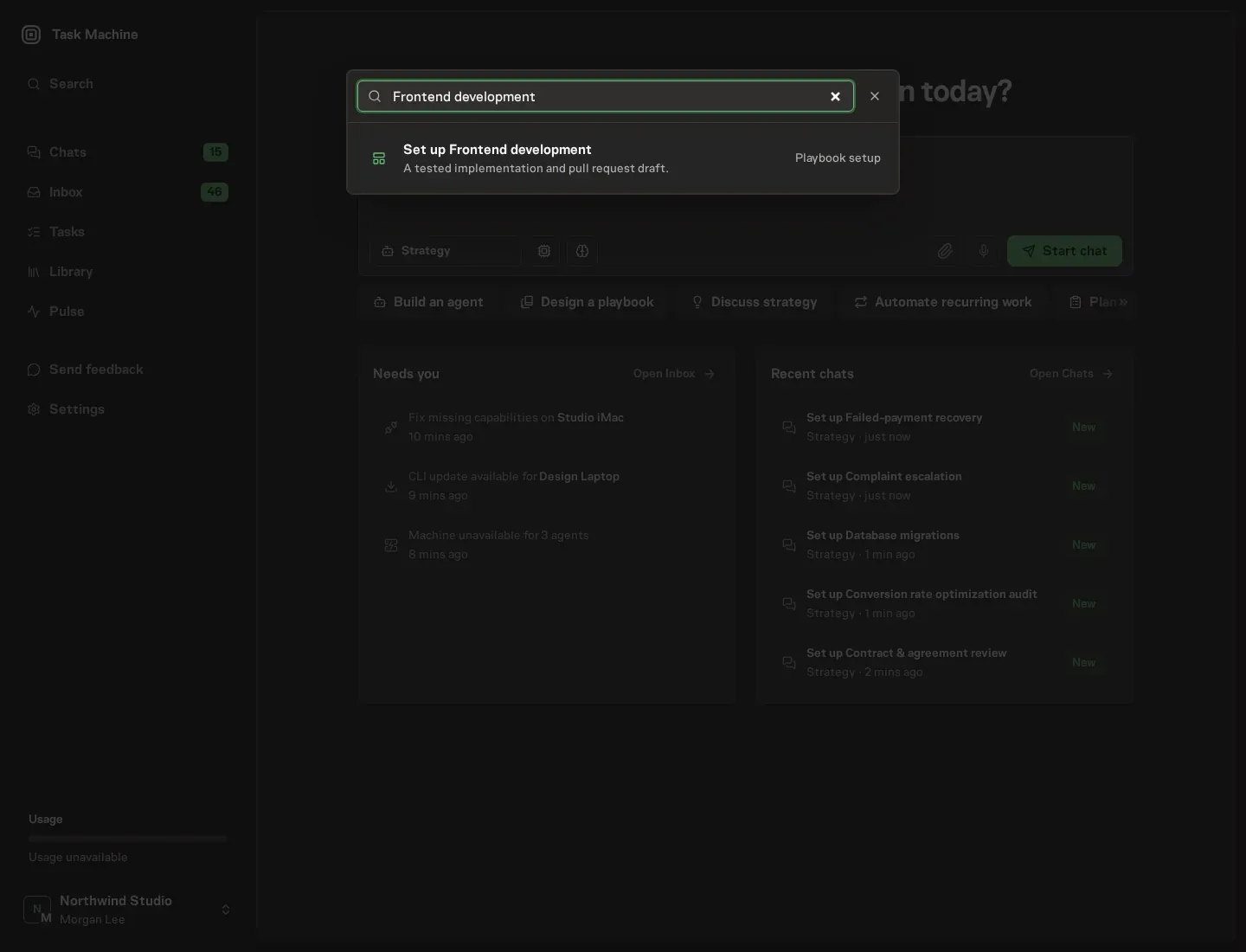 The command center offering Set up Frontend development