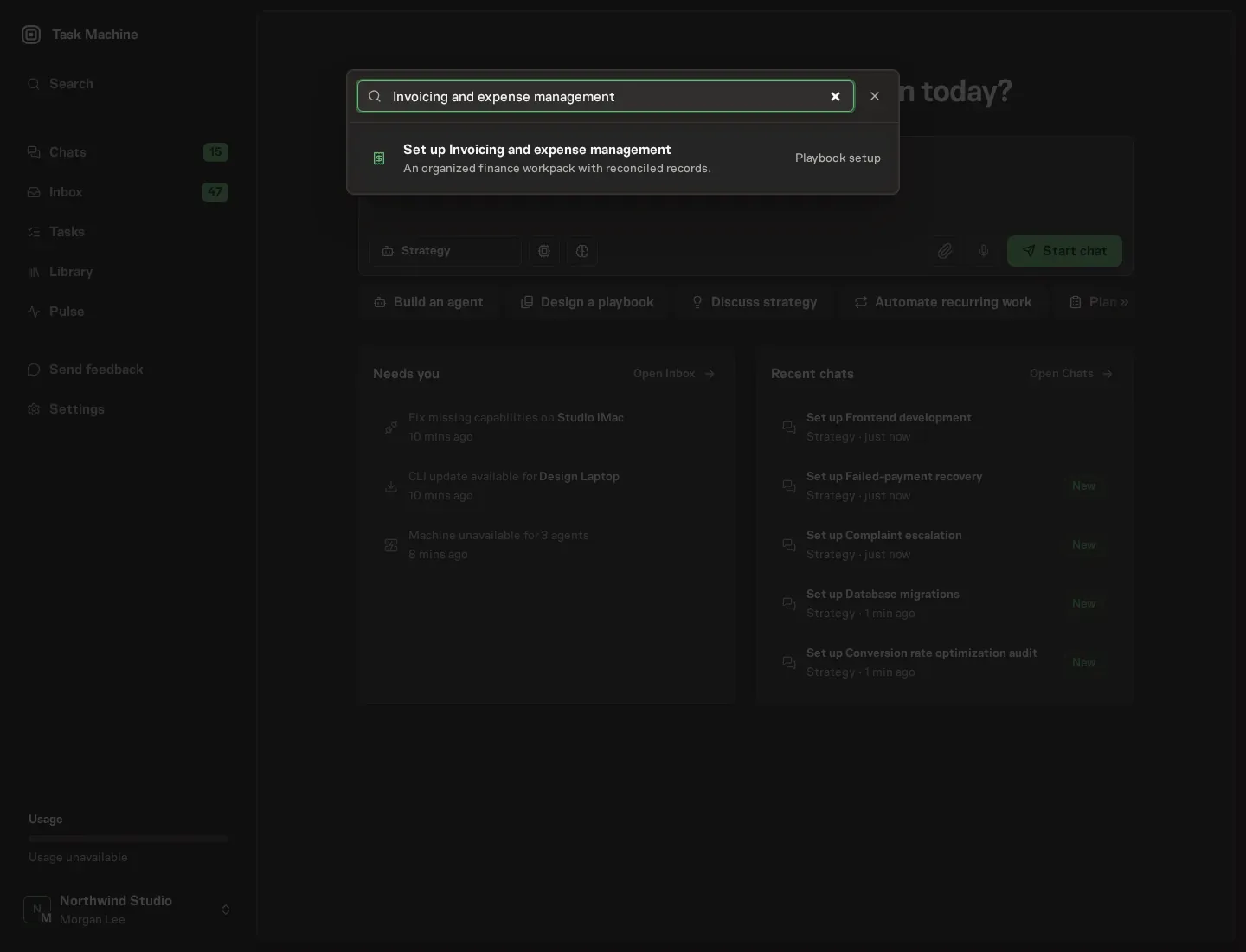 The command center offering Set up Invoicing and expense management
