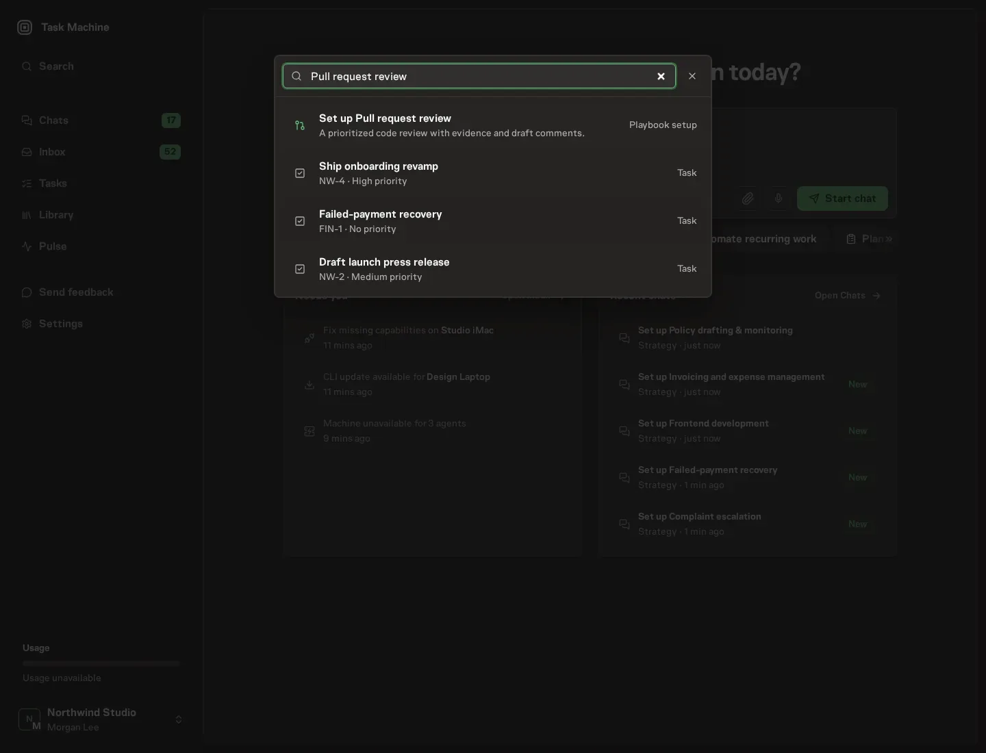 The command center offering Set up Pull request review