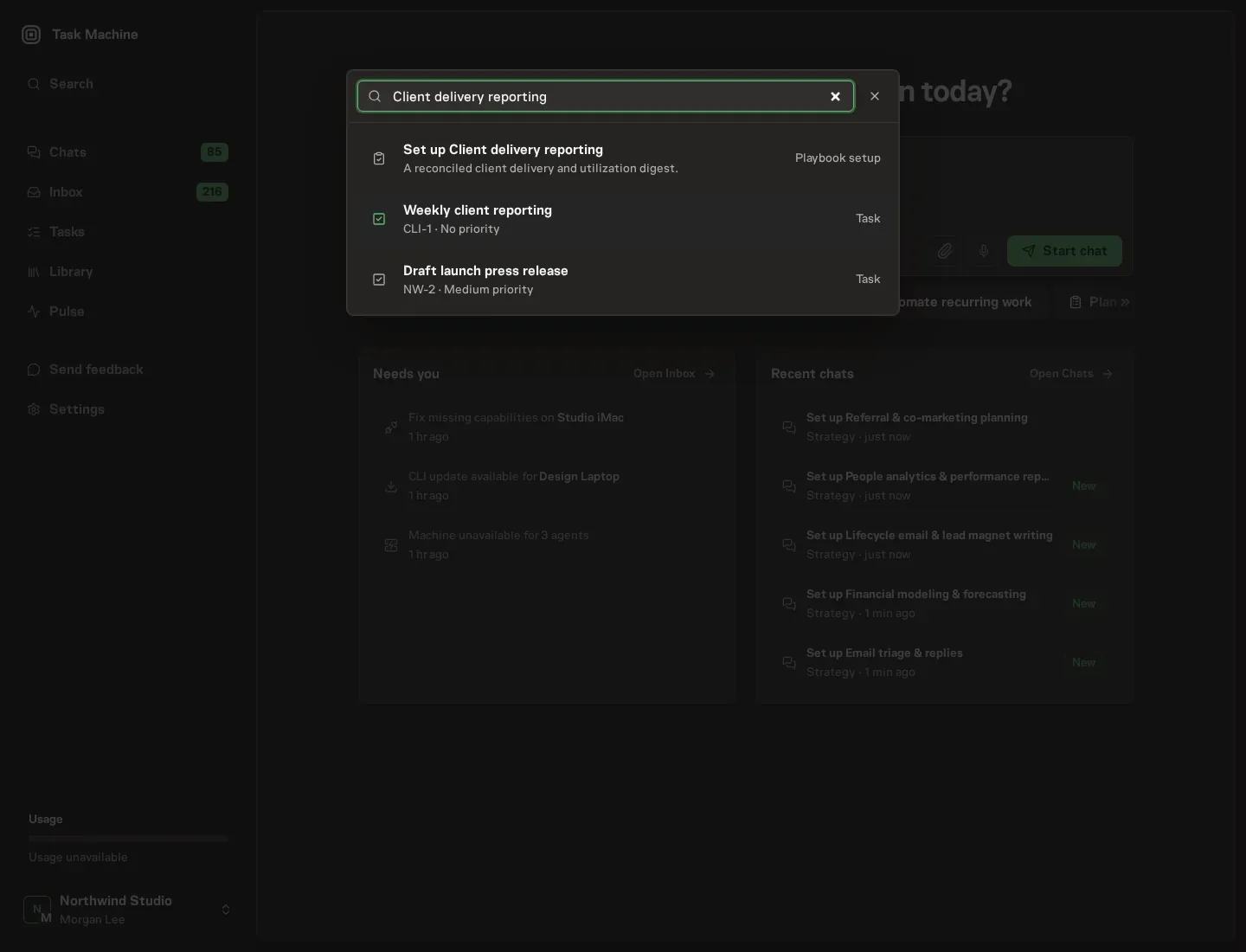 The command center offering Set up Client delivery reporting