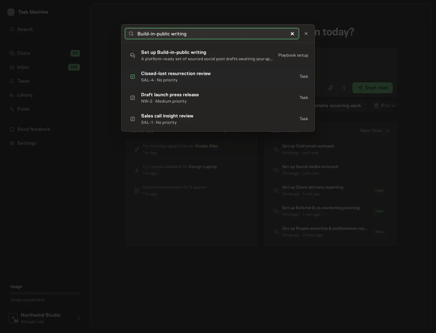 The command center offering Set up Build-in-public writing