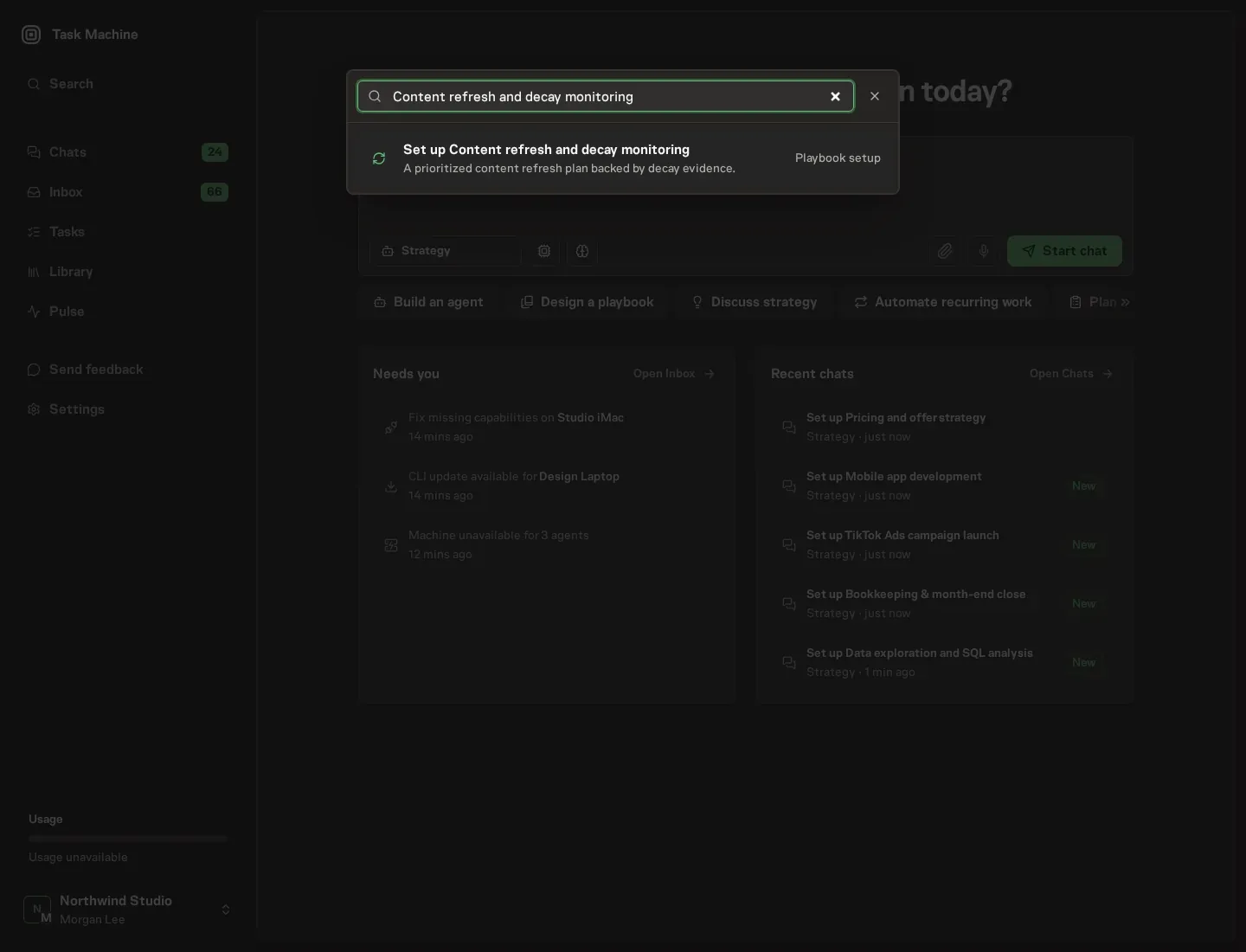 The command center offering Set up Content refresh and decay monitoring