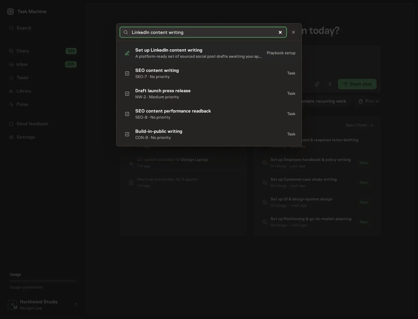 The command center offering Set up LinkedIn content writing