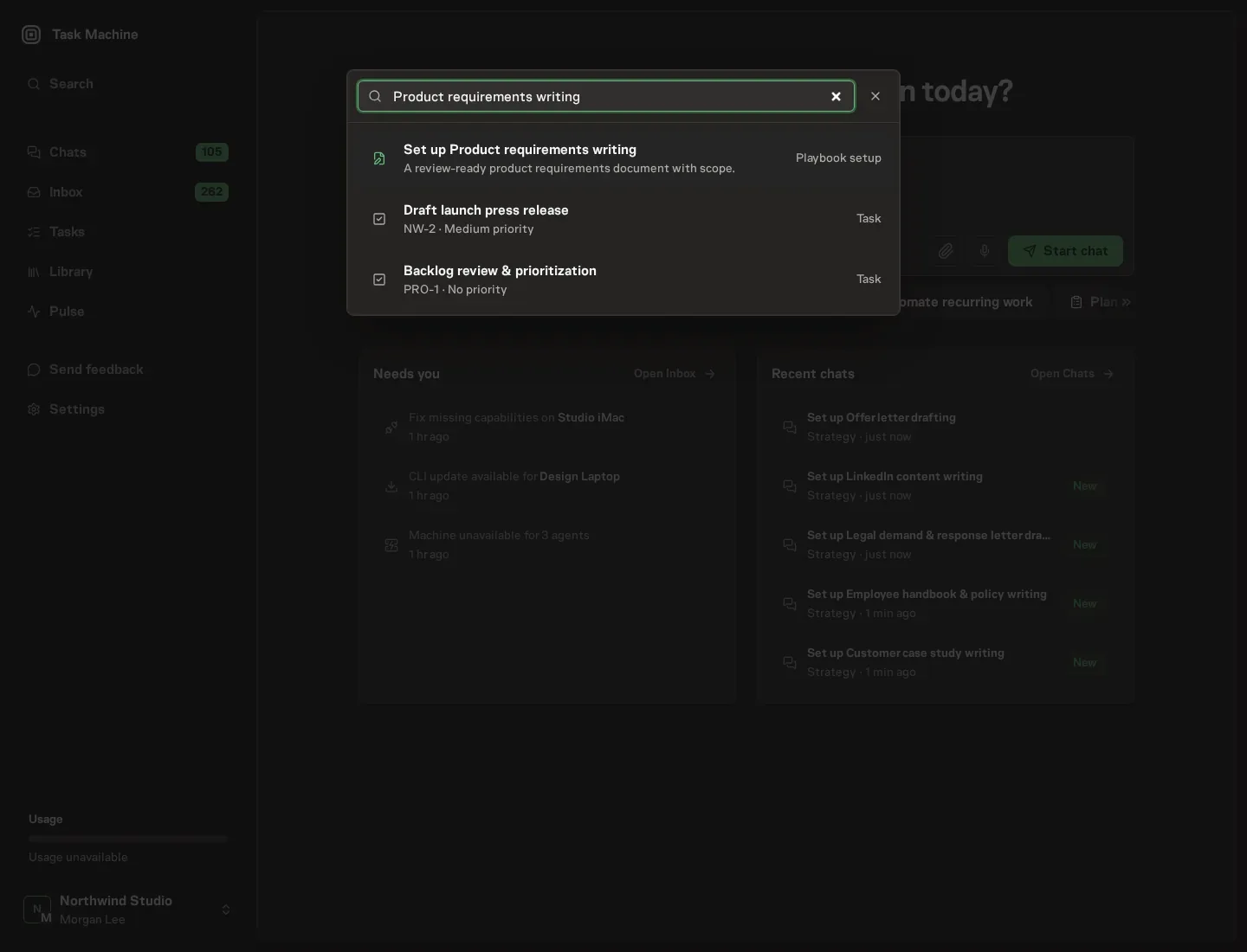 The command center offering Set up Product requirements writing