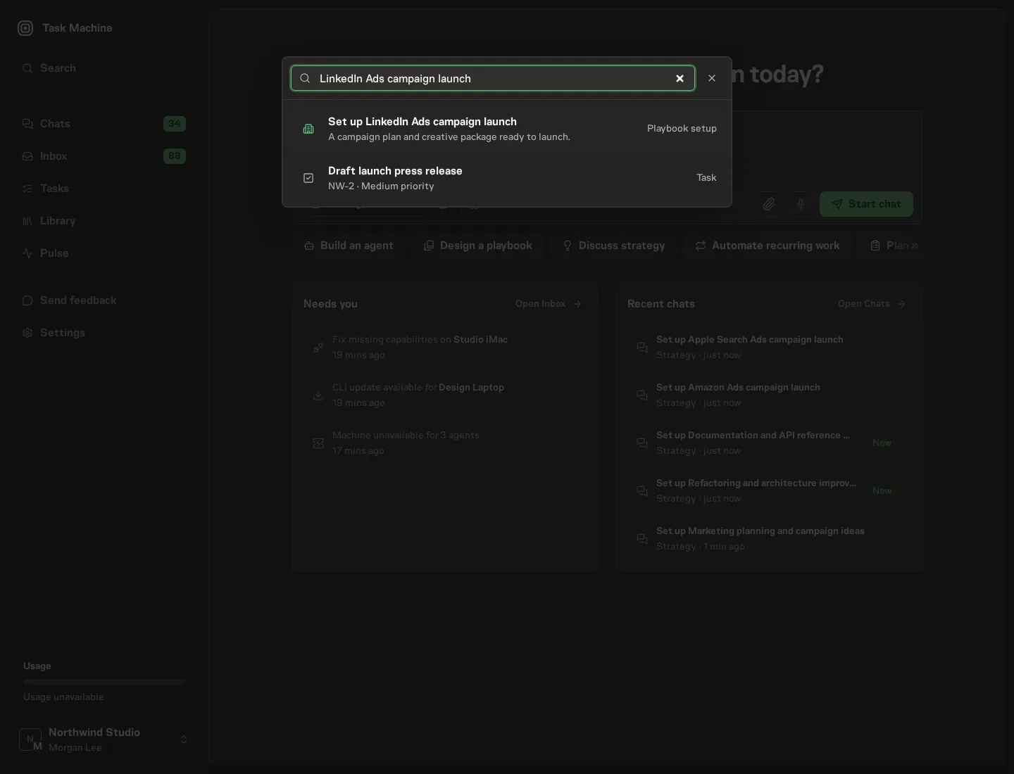 The command center offering Set up LinkedIn Ads campaign launch