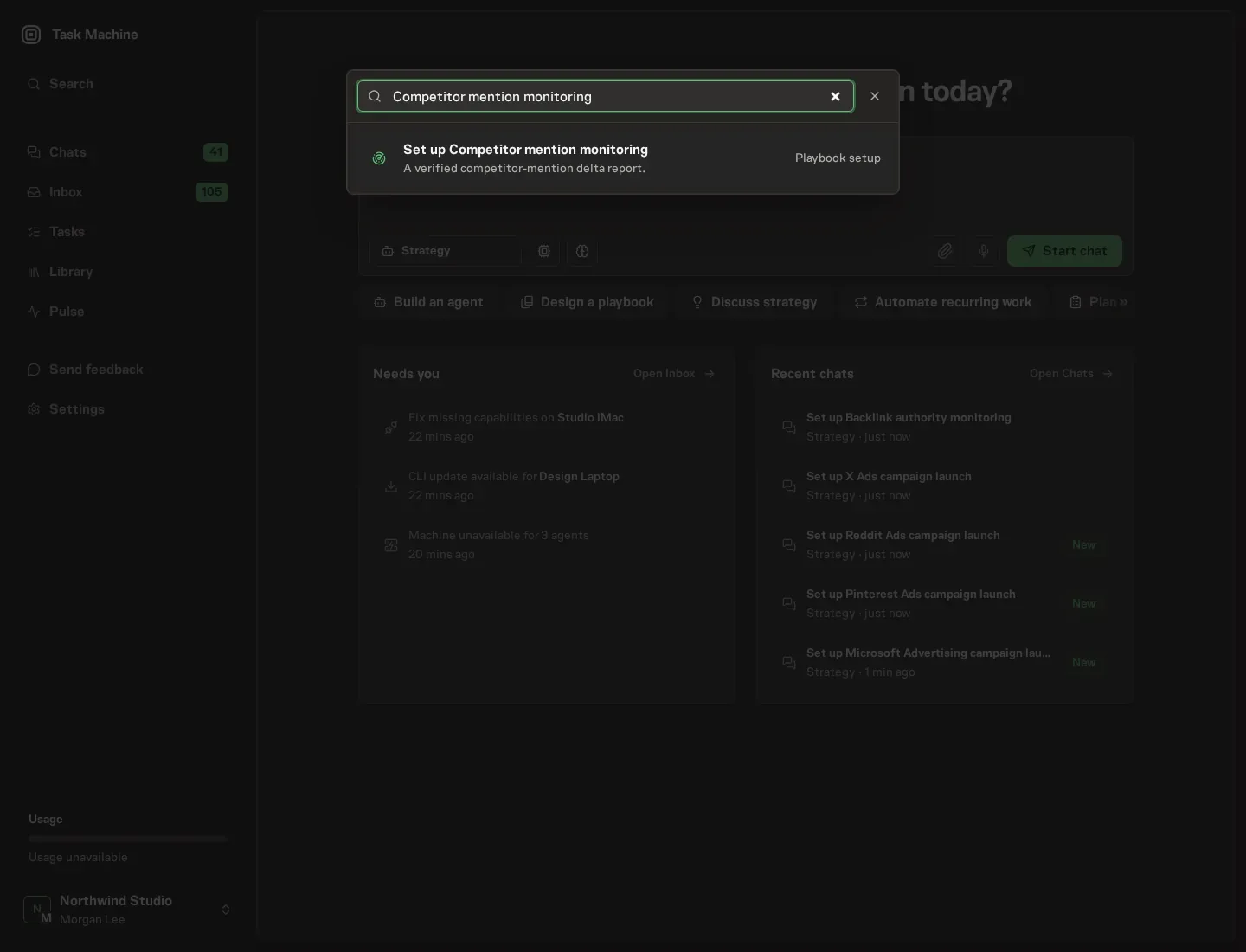 The command center offering Set up Competitor mention monitoring