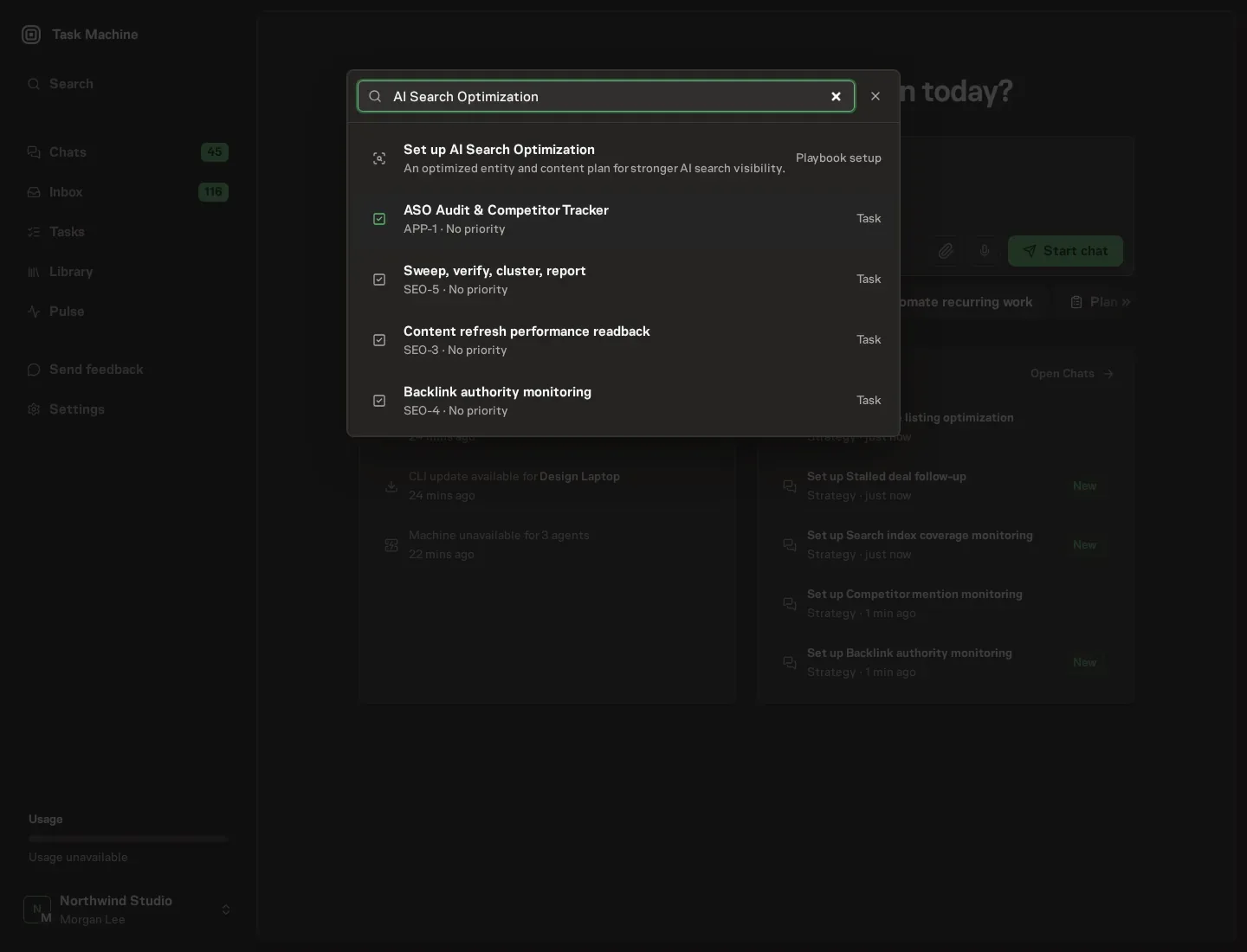 The command center offering Set up AI Search Optimization