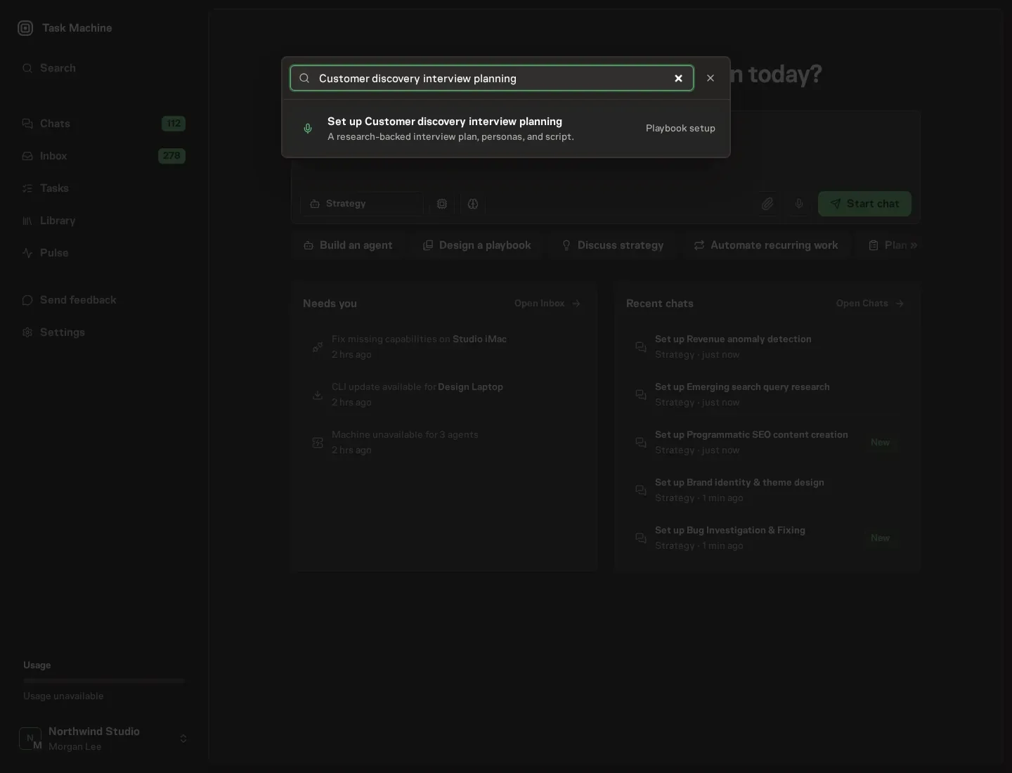 The command center offering Set up Customer discovery interview planning
