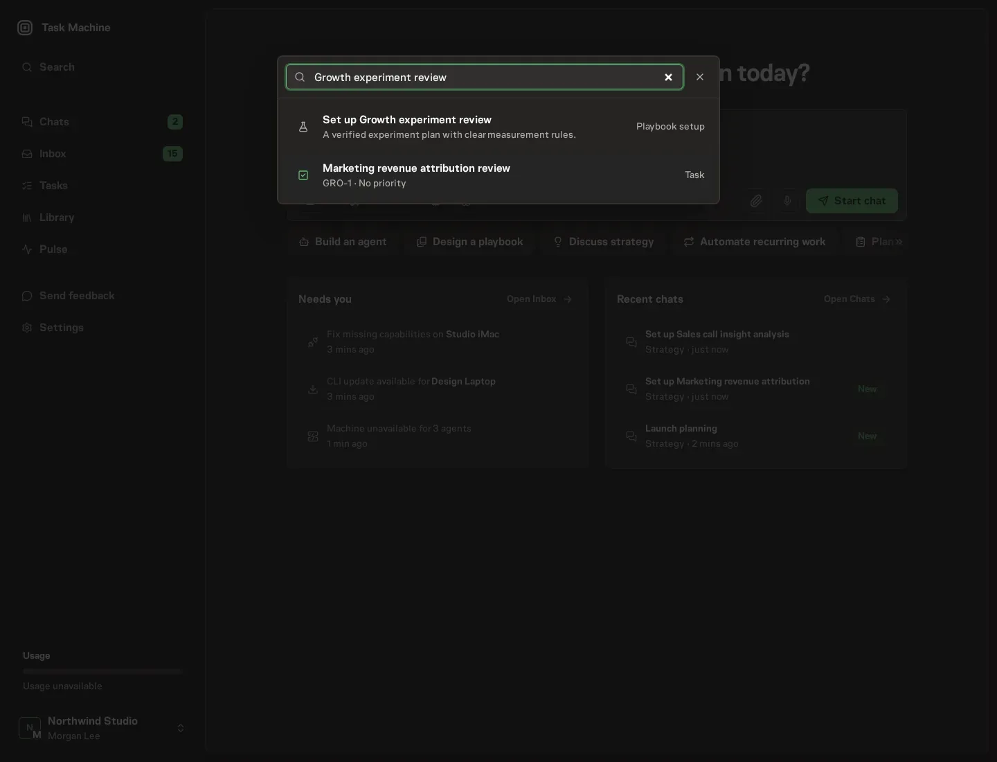 The command center offering Set up Growth experiment review