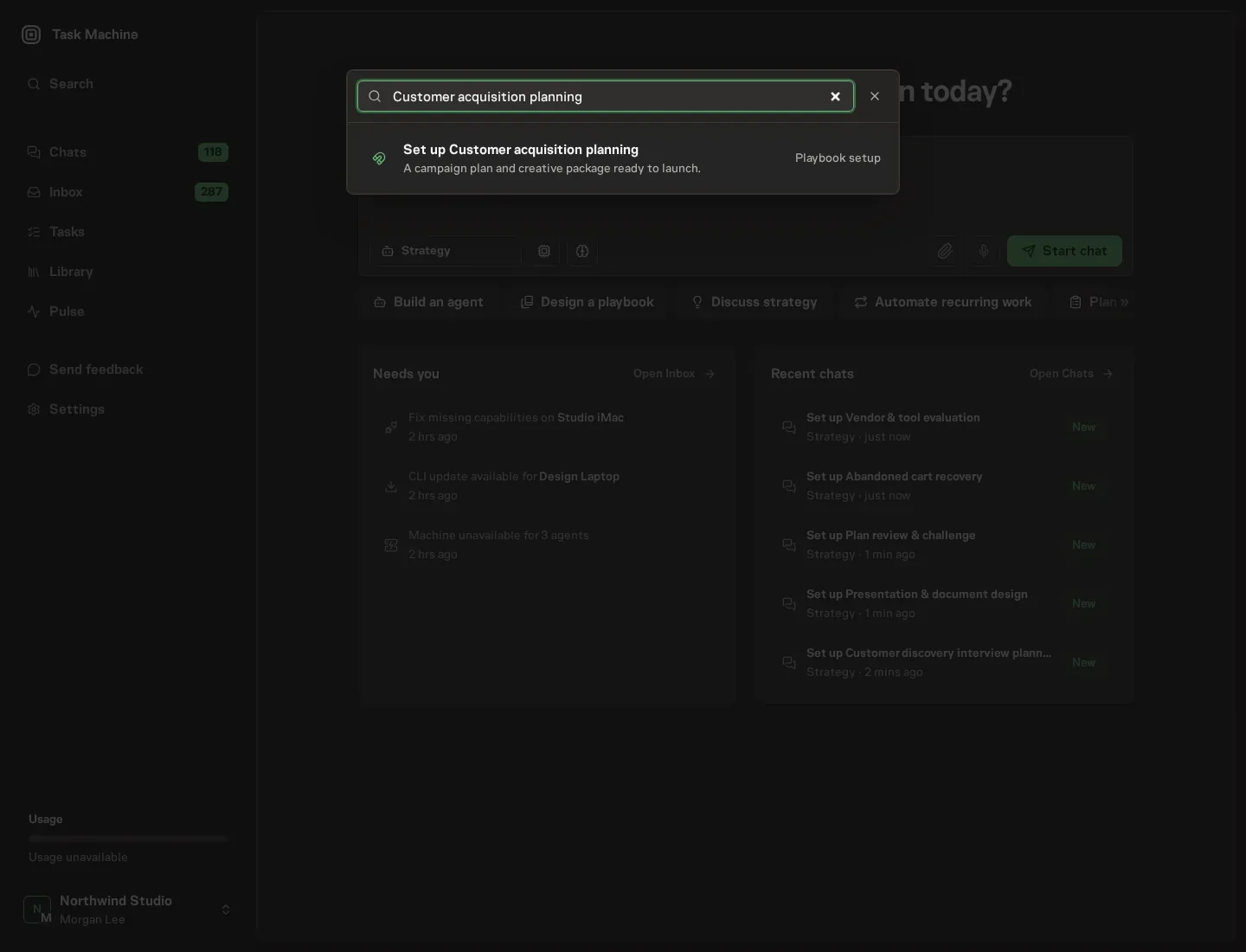 The command center offering Set up Customer acquisition planning