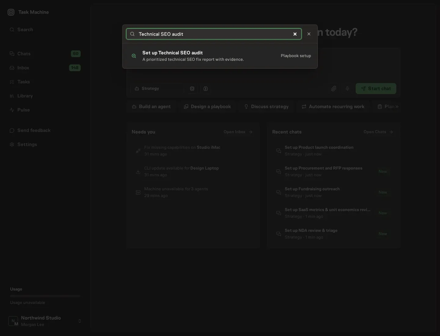 The command center offering Set up Technical SEO audit