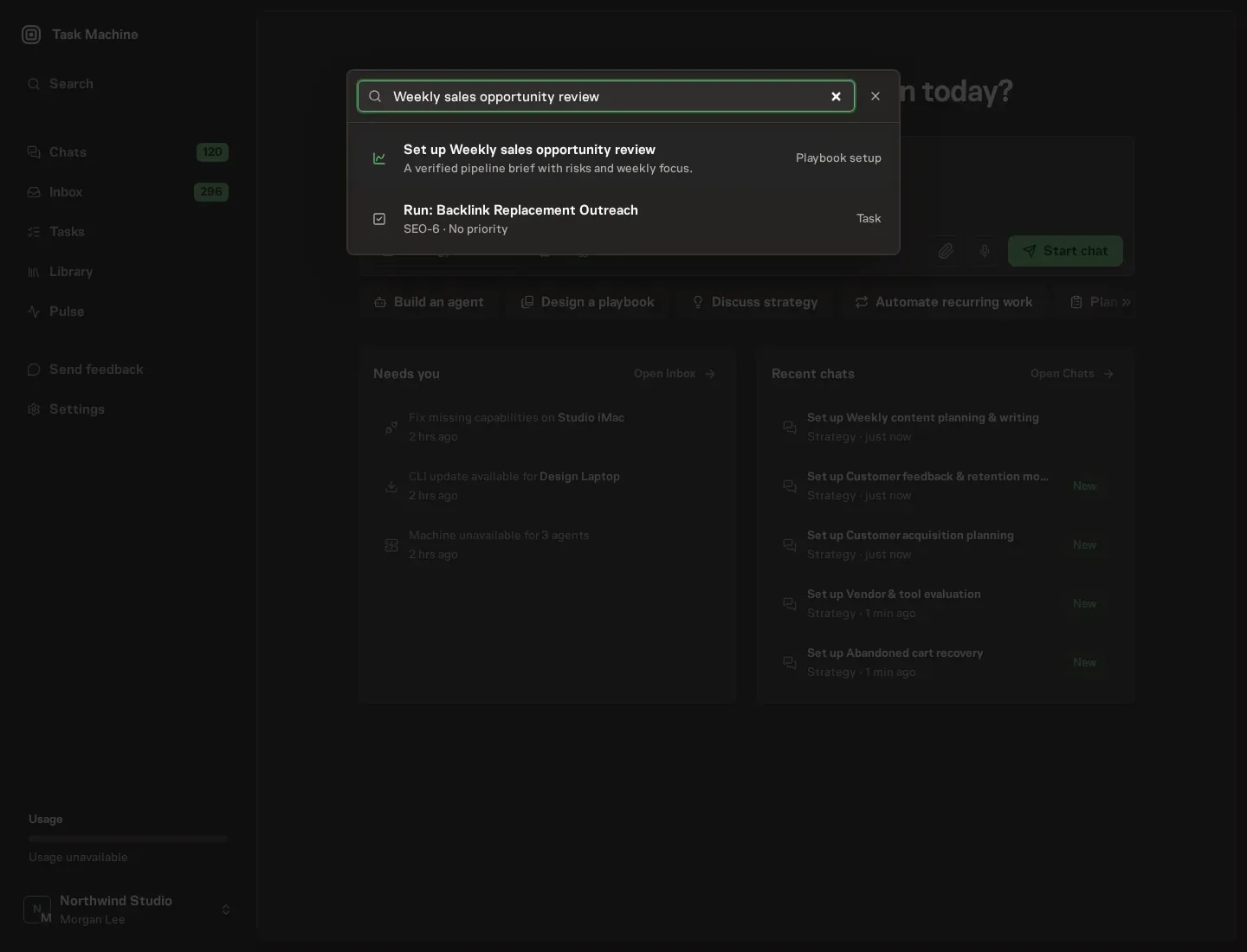 The command center offering Set up Weekly sales opportunity review