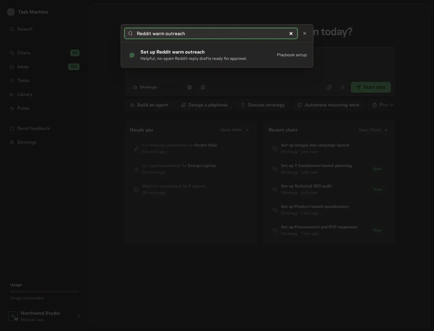 The command center offering Set up Reddit warm outreach