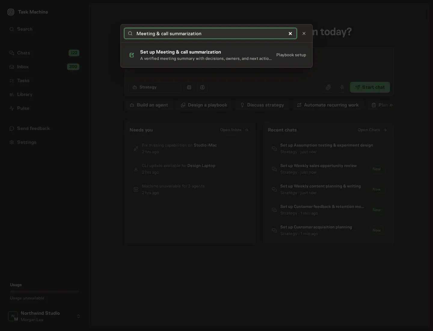 The command center offering Set up Meeting & call summarization