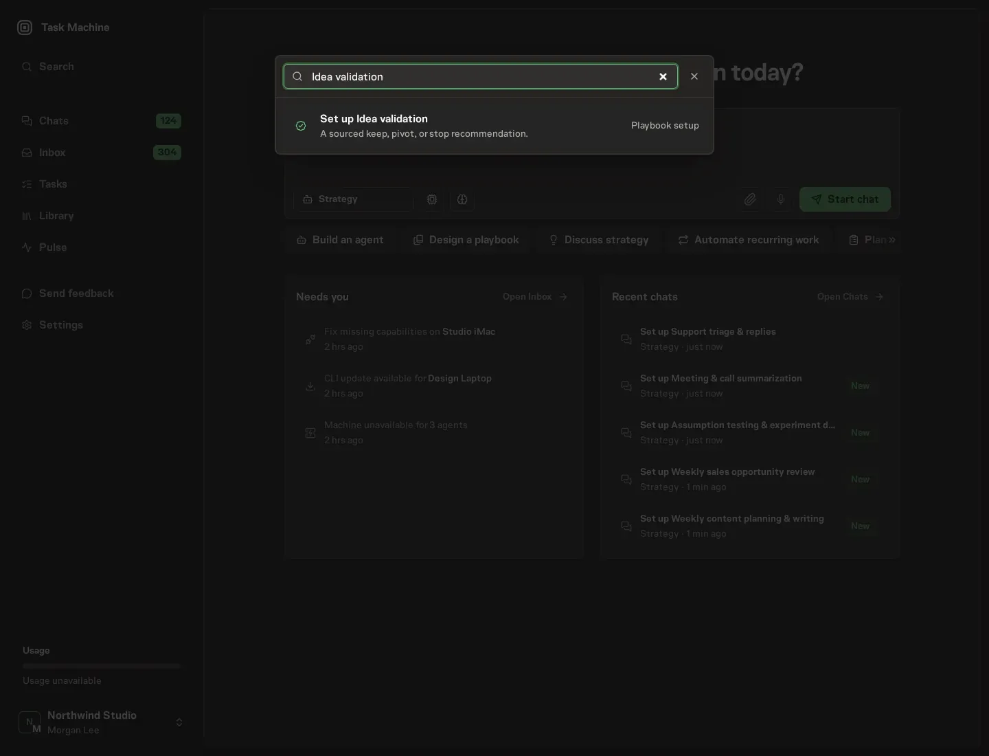 The command center offering Set up Idea validation