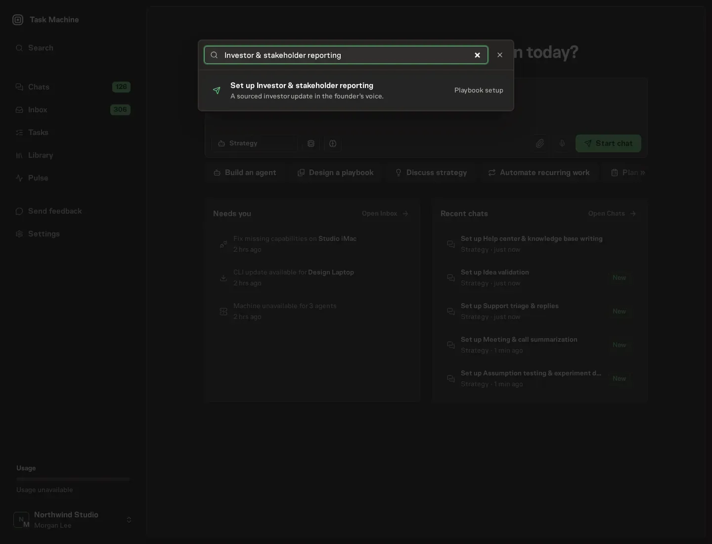 The command center offering Set up Investor & stakeholder reporting